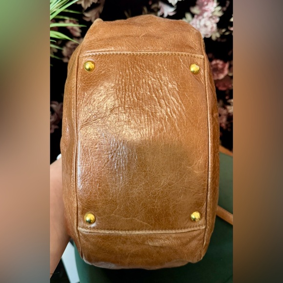 AUTHENTIC Miu Miu Side Ribbon 2 Way Warm Brown Leather Gold Tone Hardware Bag - Picture 9 of 16